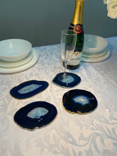 Load image into Gallery viewer, Set of 4 Blue polished Agate Slice drink coasters 36