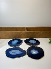 Load image into Gallery viewer, Set of 4 Blue polished Agate Slice drink coasters 36