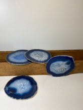 Load image into Gallery viewer, Set of 4 Blue polished Agate Slice drink coasters