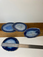 Load image into Gallery viewer, Set of 4 Blue polished Agate Slice drink coasters 37