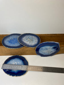 Set of 4 Blue polished Agate Slice drink coasters 37