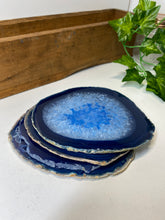 Load image into Gallery viewer, Set of 4 Blue polished Agate Slice drink coasters 37