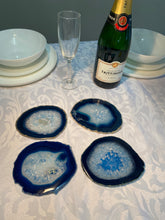 Load image into Gallery viewer, Set of 4 Blue polished Agate Slice drink coasters 37