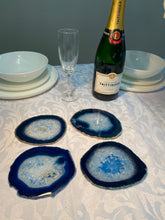 Load image into Gallery viewer, Set of 4 Blue polished Agate Slice drink coasters 37