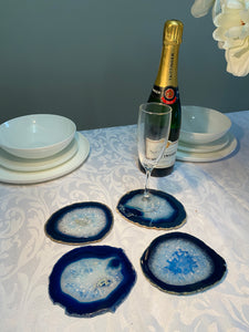Set of 4 Blue polished Agate Slice drink coasters 37Set of 4 Blue polished Agate Slice drink coasters 37