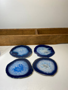 Set of 4 Blue polished Agate Slice drink coasters 37 