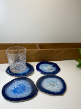 Load image into Gallery viewer, Set of 4 Blue polished Agate Slice drink coasters