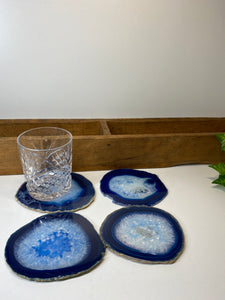 Set of 4 Blue polished Agate Slice drink coasters