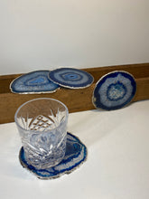 Load image into Gallery viewer, Set of 4 Blue polished Agate Slice drink coasters with Silver Electroplating around the edges 04
