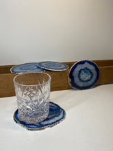 Load image into Gallery viewer, Set of 4 Blue polished Agate Slice drink coasters with Silver Electroplating around the edges 04