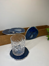 Load image into Gallery viewer, Set of 4 Blue polished Agate Slice drink coasters with Silver Electroplating around the edges 05