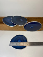 Load image into Gallery viewer, Set of 4 Blue polished Agate Slice drink coasters with Silver Electroplating around the edges 06