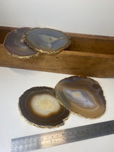 Load image into Gallery viewer, Set of 4 Natural polished Agate Slice drink coasters with Gold Electroplating around the edges