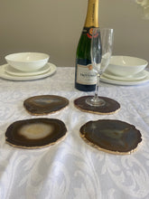 Load image into Gallery viewer, Set of 4 Natural polished Agate Slice drink coasters with Gold Electroplating around the edges