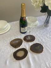 Load image into Gallery viewer, Set of 4 Natural polished Agate Slice drink coasters with Gold Electroplating around the edges