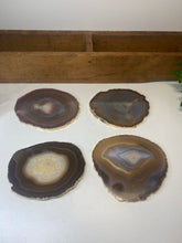 Load image into Gallery viewer, Set of 4 Natural polished Agate Slice drink coasters with Gold Electroplating around the edges