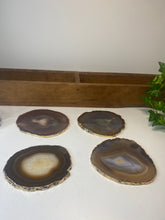 Load image into Gallery viewer, Set of 4 Natural polished Agate Slice drink coasters with Gold Electroplating around the edges