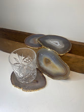 Load image into Gallery viewer, Set of 4 Natural polished Agate Slice drink coasters with Gold Electroplating around the edges 03