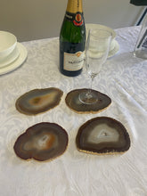 Load image into Gallery viewer, Set of 4 Natural polished Agate Slice drink coasters with Gold Electroplating around the edges 03