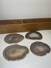 Load image into Gallery viewer, Set of 4 Natural polished Agate Slice drink coasters with Gold Electroplating around the edges 03