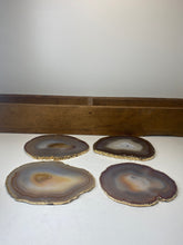 Load image into Gallery viewer, Set of 4 Natural polished Agate Slice drink coasters with Gold Electroplating around the edges 03