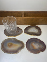 Load image into Gallery viewer, Set of 4 Natural polished Agate Slice drink coasters with Gold Electroplating around the edges 03