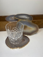 Load image into Gallery viewer, Set of 4 Natural polished Agate Slice drink coasters with Gold Electroplating around the edges 03