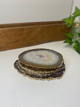 Load image into Gallery viewer, Set of 4 Natural polished Agate Slice drink coasters with Gold Electroplating around the edges 06