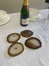 Load image into Gallery viewer, Set of 4 Natural polished Agate Slice drink coasters with Gold Electroplating around the edges 06