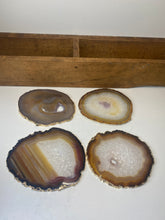 Load image into Gallery viewer, Set of 4 Natural polished Agate Slice drink coasters with Gold Electroplating around the edges 06
