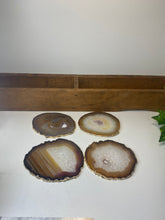 Load image into Gallery viewer, Set of 4 Natural polished Agate Slice drink coasters with Gold Electroplating around the edges 06