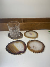Load image into Gallery viewer, Set of 4 Natural polished Agate Slice drink coasters with Gold Electroplating around the edges 06