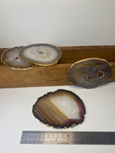 Load image into Gallery viewer, Set of 4 Natural polished Agate Slice drink coasters with Gold Electroplating around the edges 06