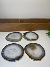 Load image into Gallery viewer, Set of 4 Natural polished Agate Slice drink coasters with Gold Electroplating around the edges 07