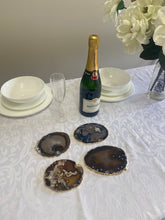 Load image into Gallery viewer, Set of 4 Natural polished Agate Slice drink coasters with Gold Electroplating around the edges 08