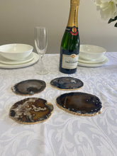 Load image into Gallery viewer, Set of 4 Natural polished Agate Slice drink coasters with Gold Electroplating around the edges 08