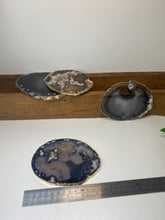 Load image into Gallery viewer, Set of 4 Natural polished Agate Slice drink coasters with Gold Electroplating around the edges 08