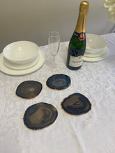 Load image into Gallery viewer, Set of 4 Natural polished Agate Slice drink coasters with Gold Electroplating around the edges 10