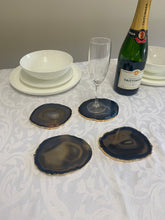 Load image into Gallery viewer, Set of 4 Natural polished Agate Slice drink coasters with Gold Electroplating around the edges 10