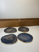 Load image into Gallery viewer, Set of 4 Natural polished Agate Slice drink coasters with Gold Electroplating around the edges 10