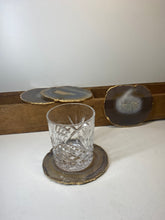 Load image into Gallery viewer, Set of 4 Natural polished Agate Slice drink coasters with Gold Electroplating around the edges 11