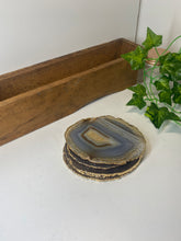 Load image into Gallery viewer, Set of 4 Natural polished Agate Slice drink coasters with Gold Electroplating around the edges 11