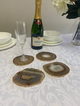 Load image into Gallery viewer, Set of 4 Natural polished Agate Slice drink coasters with Gold Electroplating around the edges 11