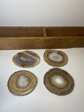 Load image into Gallery viewer, Set of 4 Natural polished Agate Slice drink coasters with Gold Electroplating around the edges 11