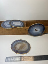 Load image into Gallery viewer, Set of 4 Natural polished Agate Slice drink coasters with Gold Electroplating around the edges 12