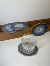 Load image into Gallery viewer, Set of 4 Natural polished Agate Slice drink coasters with Gold Electroplating around the edges 12