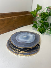 Load image into Gallery viewer, Set of 4 Natural polished Agate Slice drink coasters with Gold Electroplating around the edges 12