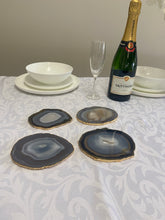 Load image into Gallery viewer, Set of 4 Natural polished Agate Slice drink coasters with Gold Electroplating around the edges 12