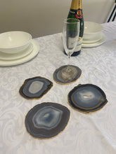 Load image into Gallery viewer, Set of 4 Natural polished Agate Slice drink coasters with Gold Electroplating around the edges 12