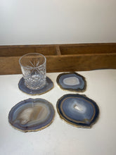 Load image into Gallery viewer, Set of 4 Natural polished Agate Slice drink coasters with Gold Electroplating around the edges 12